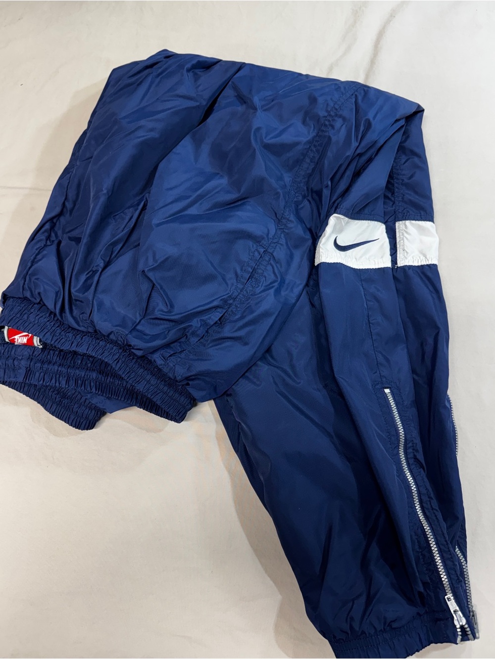 VINTAGE Nike Pants Adult XL Blue White Swoosh Track Pants Athletic Mens Zip